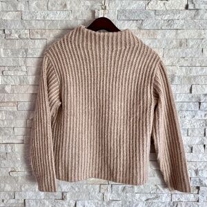 VINCE Ribbed, Funnel Neck Alpaca-Blend Sweater in Tan / Cream